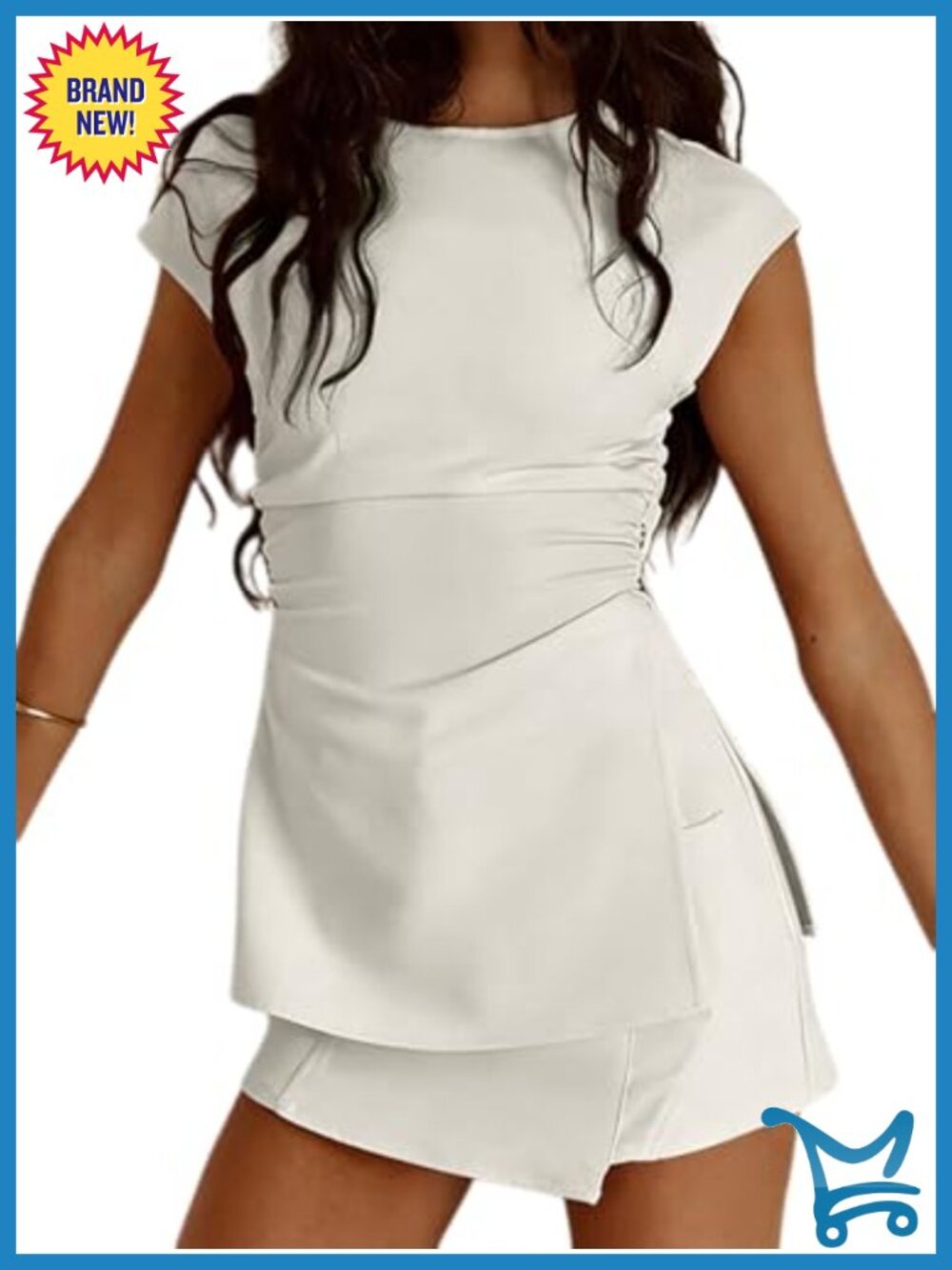 Women's 2 Piece Skirt Set Cap Sleeve Ruched Top Asymmetrical Mini Skirt